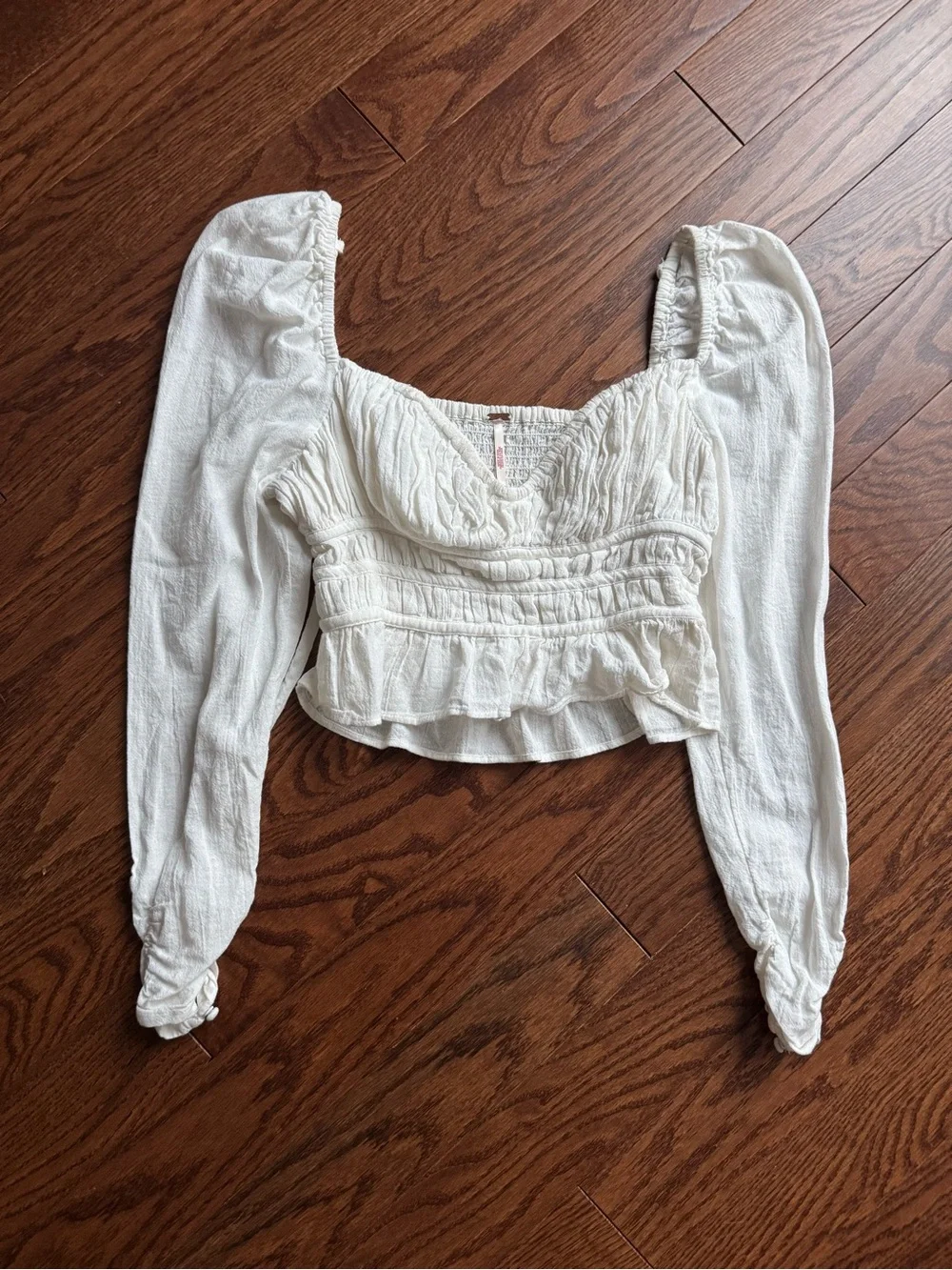 Free People White Ruched Peplum Square-Neck Blouse